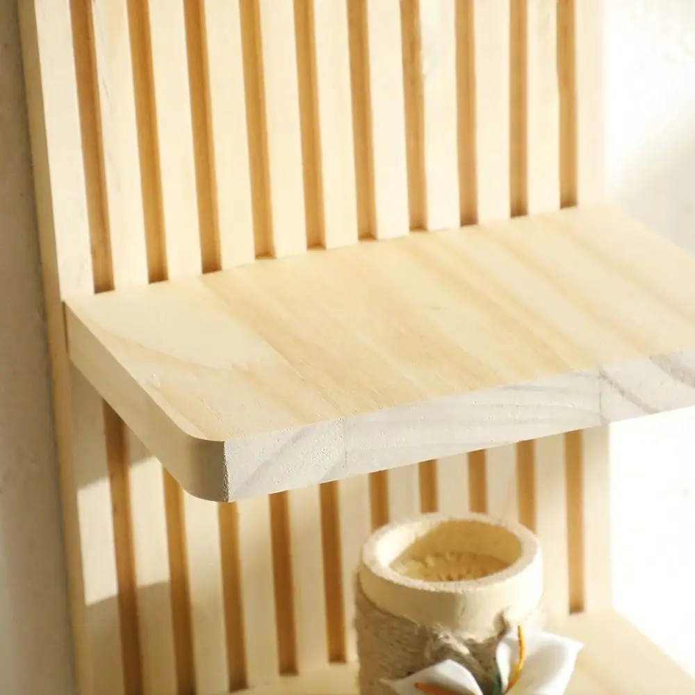 

4-Tier Design Wooden Wall Shelves Minimalist Geometric Boho Style Rack Natural Decorative Artistic Wooden Stand Indoor Use