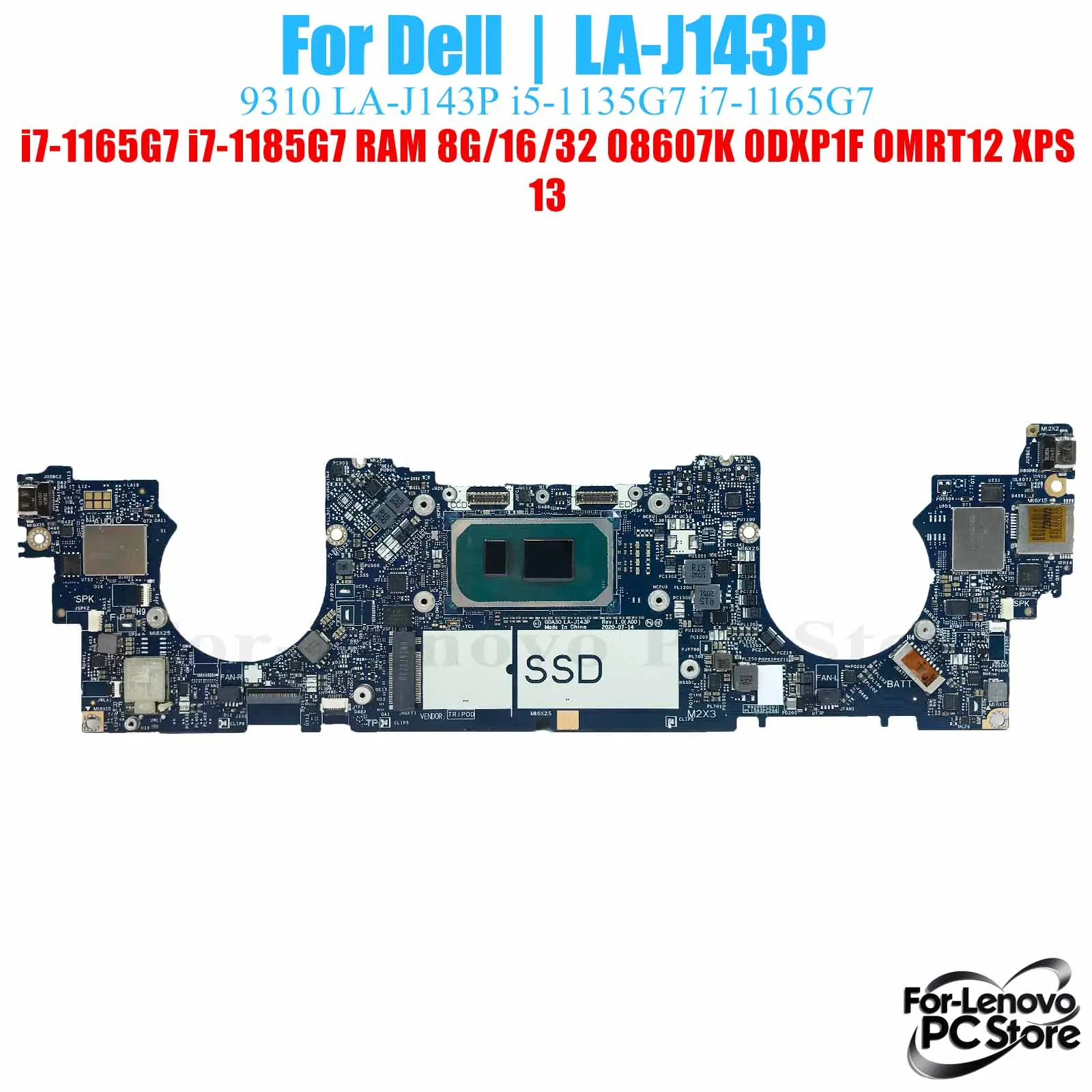 

LA-J143P For DELL XPS 13 9310 LA-J143P Notebook Motherboard i3 i5 i7 CPU 100% Tested Laptop Mainboard