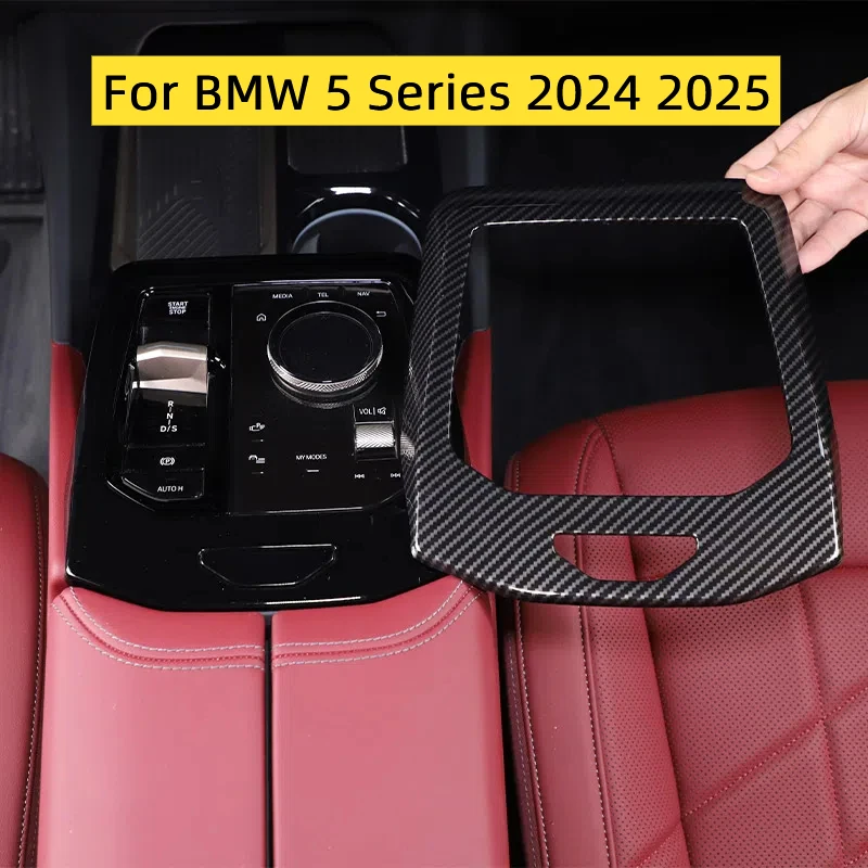 

For BMW 5 Series G60 2024 2025 ABS Carbon Fiber Car Center Control Shift Frame Decorative Stickers Car Interior Accessories