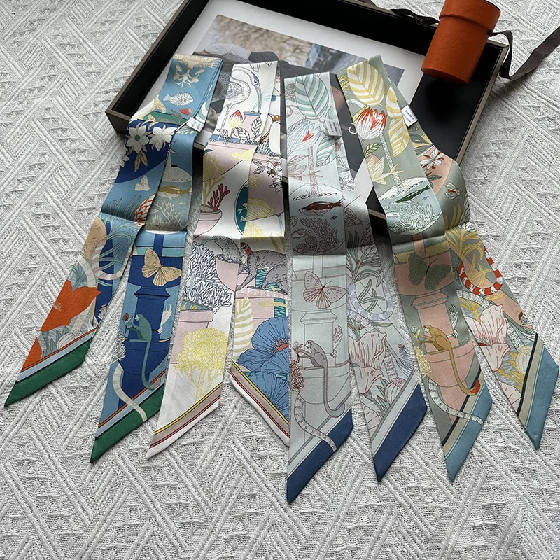 

Elegant Double Layer Thin Long Mulberry Silk Scarf for Women Fashionable Hairband Style Sash True Silk Accessory