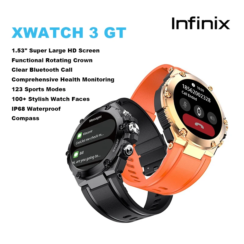 Infinix XWatch 3GT XW3GT رمادي عميق الاتحاد الأوروبي Smartwatch للجنسين اللياقة البدنية النشاط المقتفي مراقب معدل ضربات القلب مقاوم للماء
