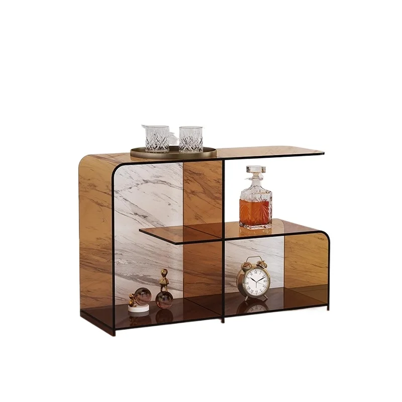 Simple modern acrylic art design coffee table with storage space, customizable, suitable for living room, bedroom