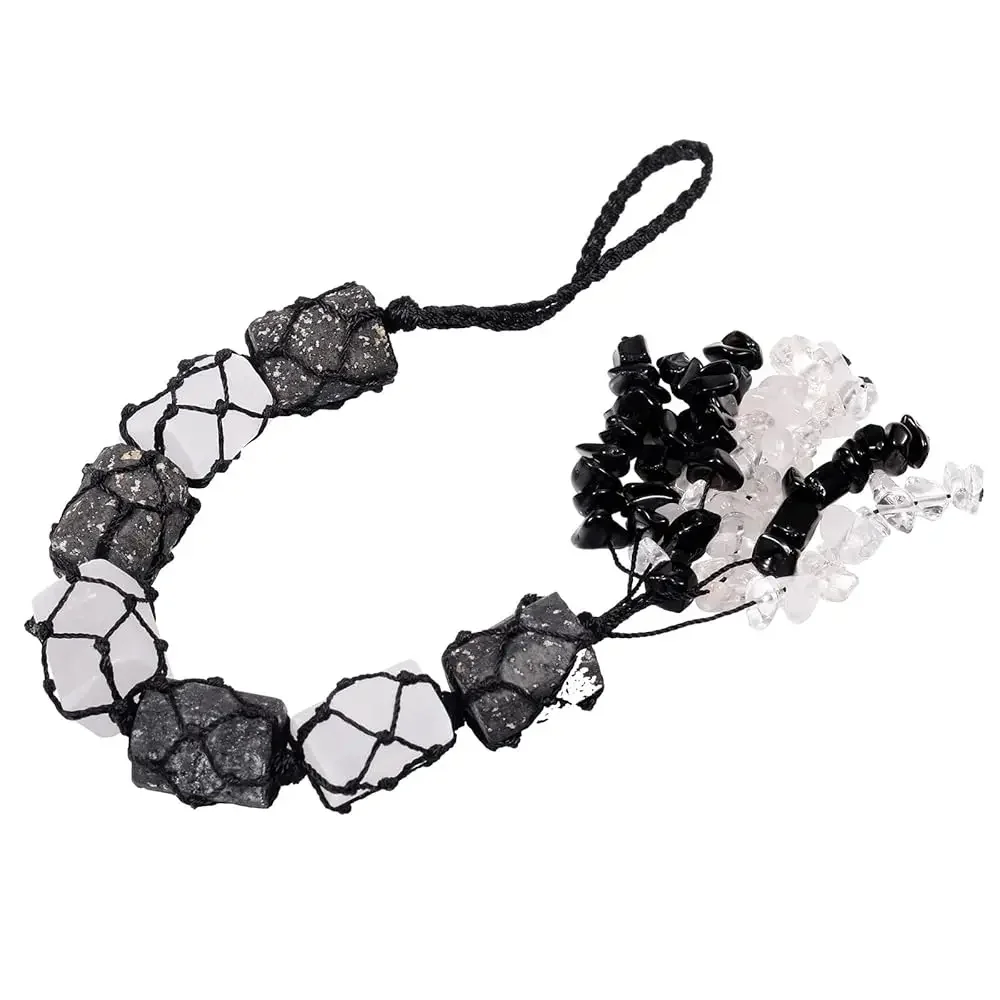 

Подвеска из черного турмалина и селенита с кристаллами и кисточками, украшение для автомобиля по фен-шуй, декор для дома, йоги и медитации