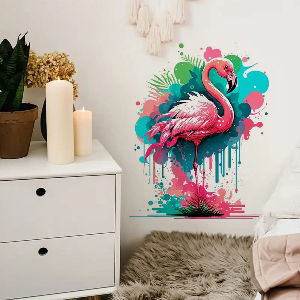 

Watercolor Pink Flamingo Heat Transfer Stickers Decoration for Living Room, Wall, Bedroom, and Home Decor Car Decals
