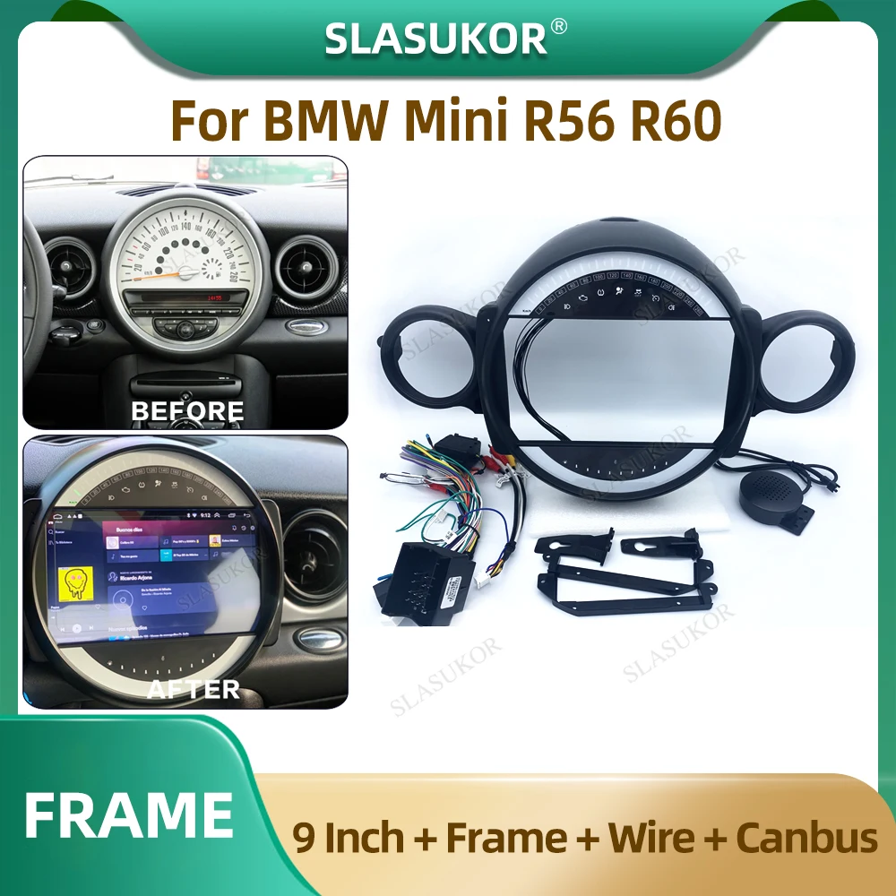 

9 Inch Car Radio Fascia For BMW Mini R56 R60 2007-2015 Car Radio Panel Player Audio Frame Dashboard Mount Kit With Wire