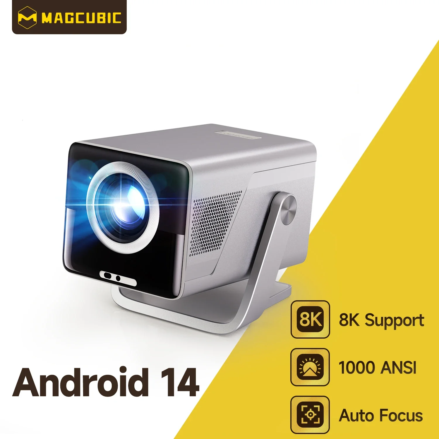 Magcubic X7 1000 ANSI 8K Smart-Projektor, 1080P mit integrierten Apps, Autofokus Heim- und Outdoor-Beamer mit Android 14 OS