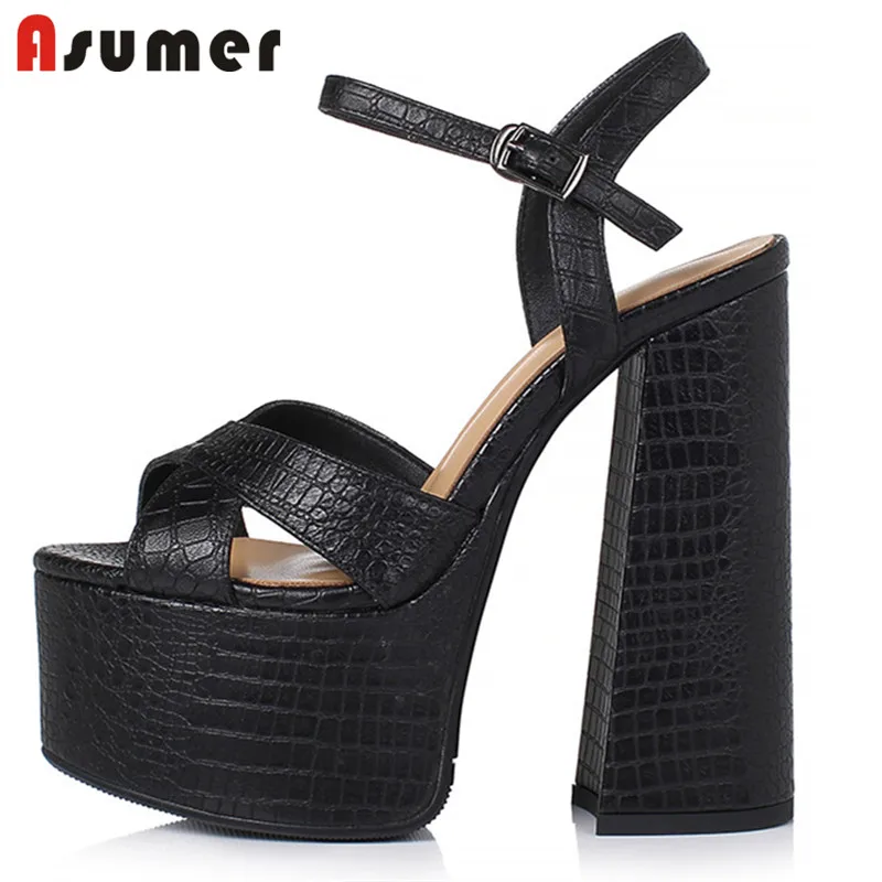 ASUMER 2024 newest women sandals quality genuine leather shoes buckle sexy thick heel platform sandals ladies party prom shoes