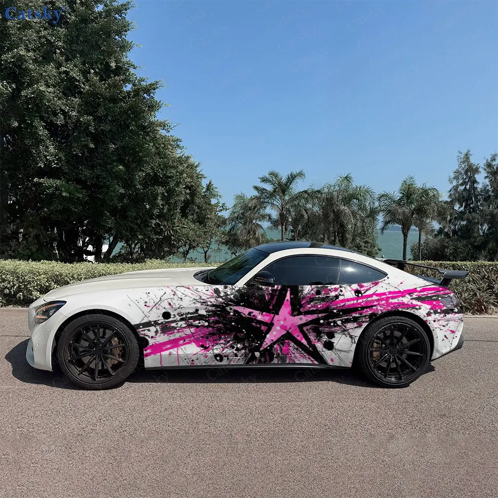 2pcs Star Burst Ink-Splatter, Durable, Fade-resistant, Enhance Vehicle Aesthetics With Bold Artistic Design Car Vinyl Wraps