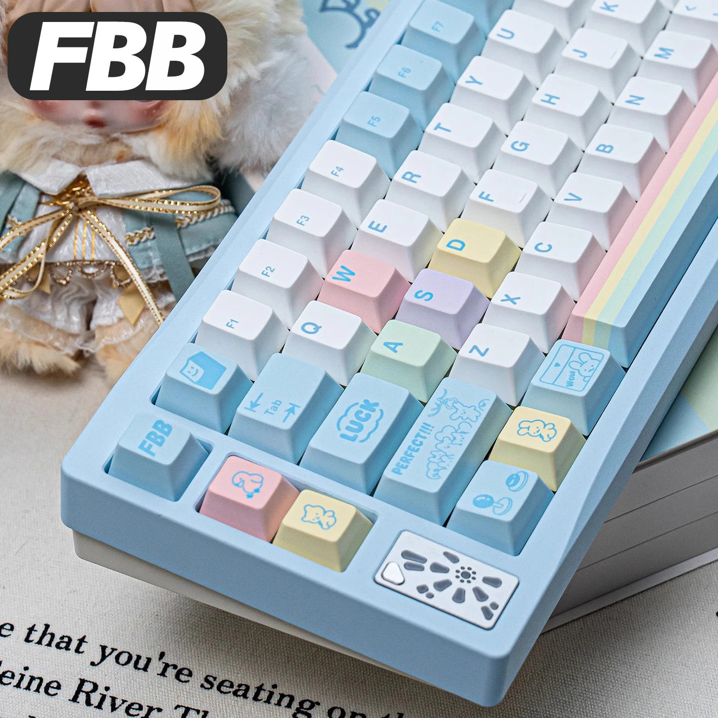 

Набор колпачков для клавиш FBB PBT UFO Cather Blue для механической клавиатуры, колпачок для клавиш, милый вишневый профиль, сделай сам, индивидуальный рождественский подарок для девочек-любителей