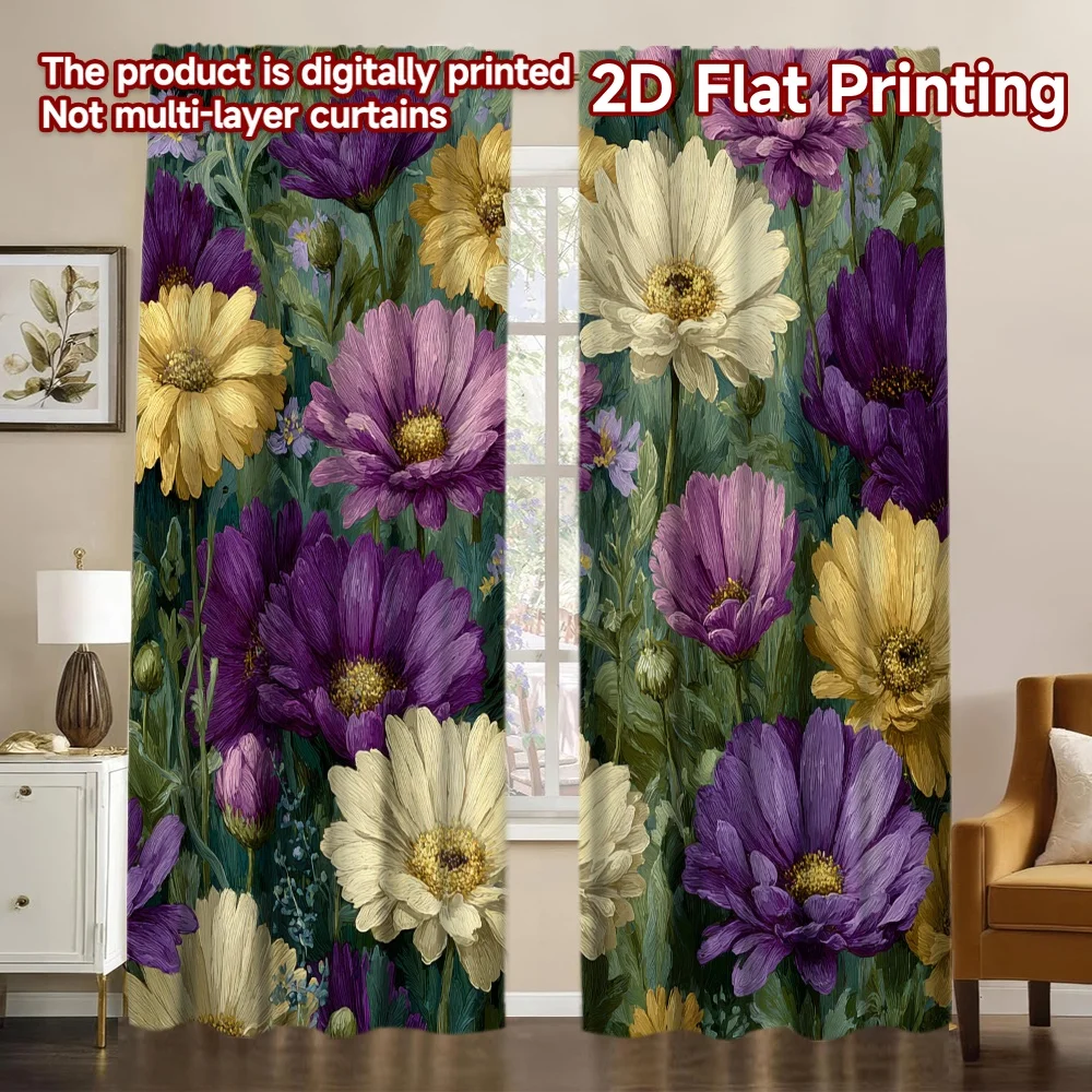2D FLAT PRINTING 2pcs Curtains (Without Rod) Floral Spring Garden Design Chic Chic Curtains Versatile Durable Polyester Curtains