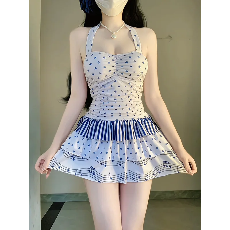 Swimsuit Women's One-piece Small Fresh Polka Dot Skirt Skinny Pure Desire Wind Resort Hot Spring Fashion Swimsuit