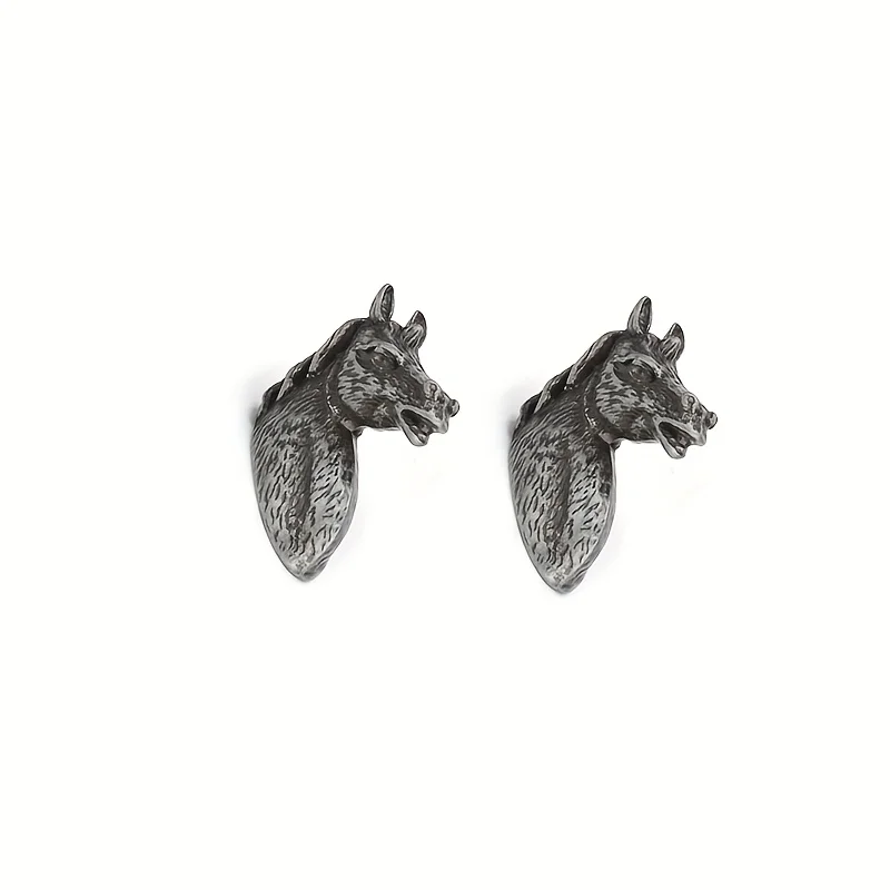 2 Animal Horse Head Door Knobs, Creative Cabinet Door Knobs, Silver Gray Vintage Textured Drawer Knobs with Mounting Screws