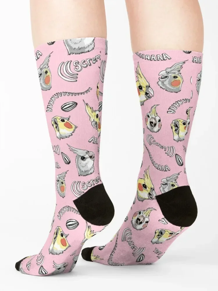 Cockatiel Screm-Calcetines deportivos y de ocio para hombre y mujer, medias estéticas florales, color rosa claro