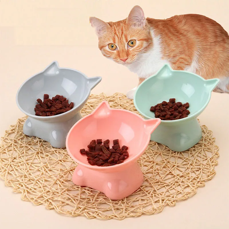 

New Food Bowl Cat Feeder Elevated Cat Dish Raised Food Dispenser Pets Supplies Oblique Mouth High Bottom Neck Protector