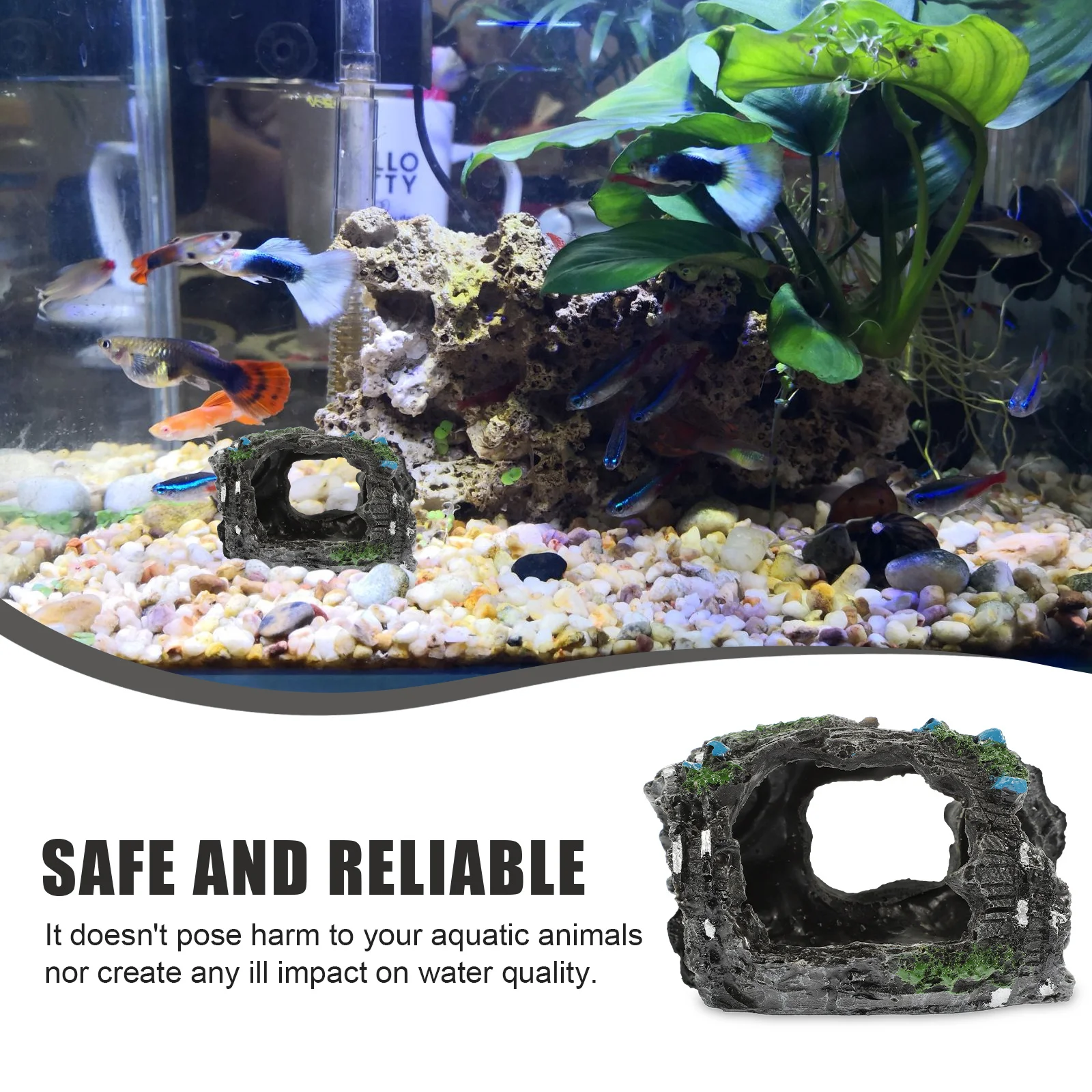 

Fish Tank Ornaments Decorative Aquarium Hidden Cave Resin Craft For Betta Fish Vivid Lifelike Waterproof Wear-Resistant