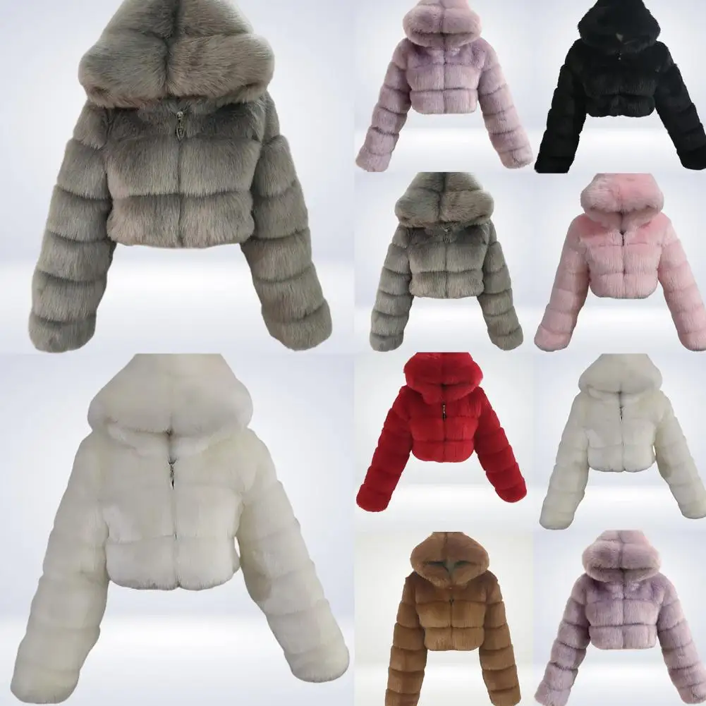 Faux Fox Fur Winter Coat High Quality Plush Fur Hooded Zipper Cropped Women\'s Jackets Winter Mink Coats Fur Jackets For Women