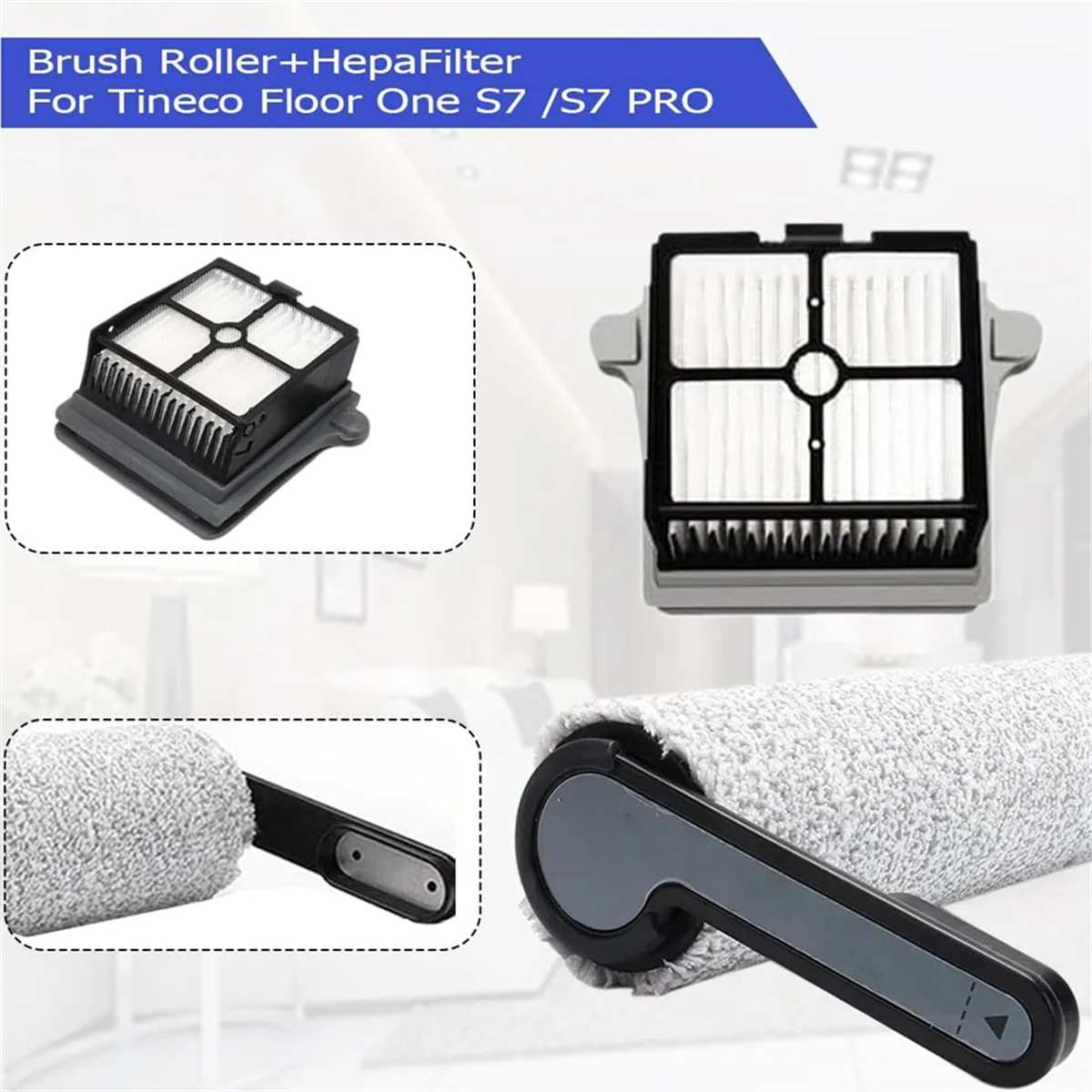 Rollo de cepillo para Tineco Floor One S7/Floor One S6 Pro, accesorios de piezas de filtro de repuesto