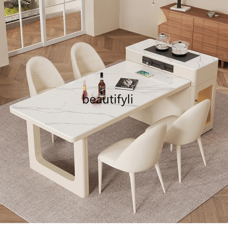 

Modern Stone Plate Kitchen Island Dining Table Home Integrated Small Apartment New Retractable Multifunctional Table and Chair