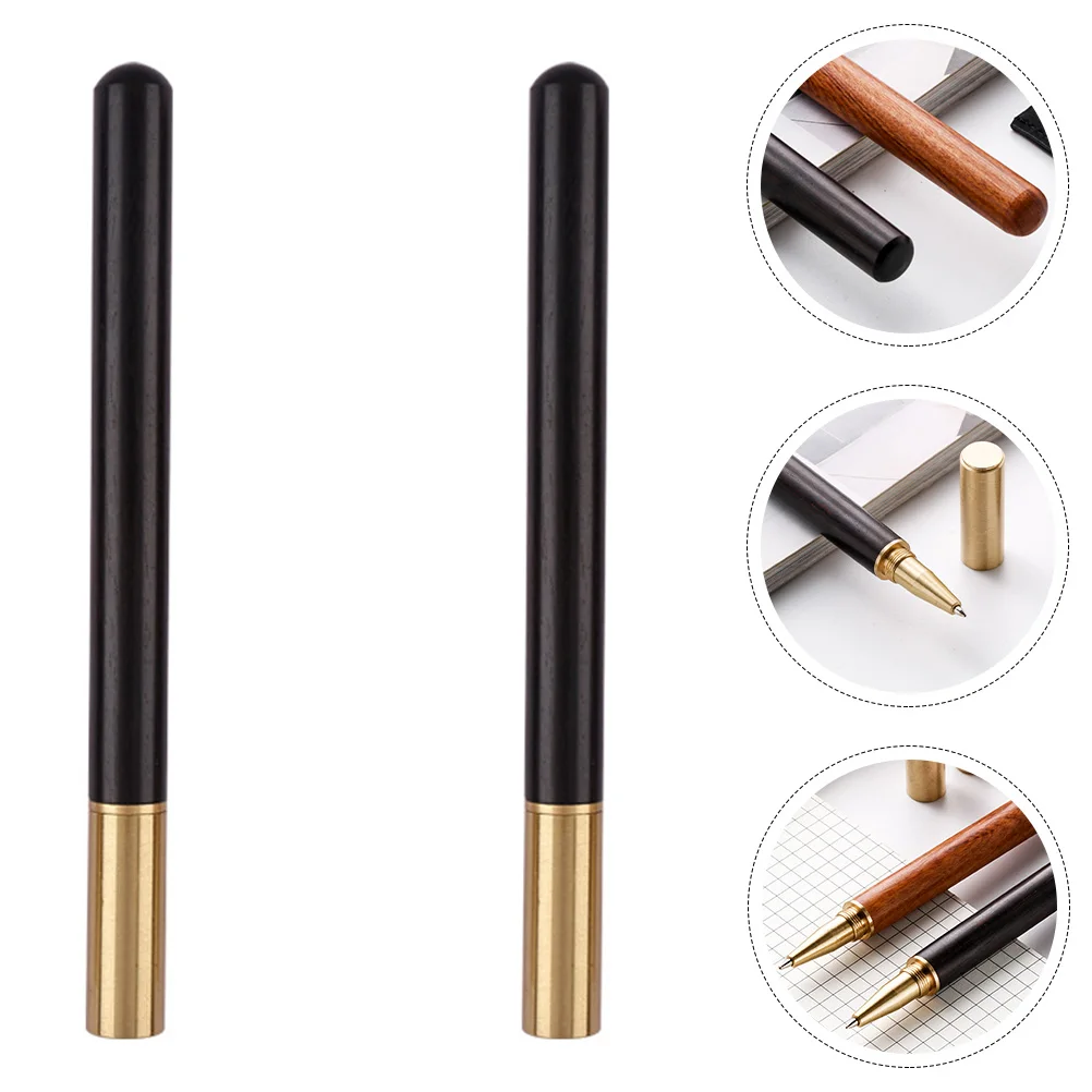 

2pcs Black Sandalwood Gel Pens Replaceable Smooth Writing Pens For Office School Business Signature Portable Multi-Function