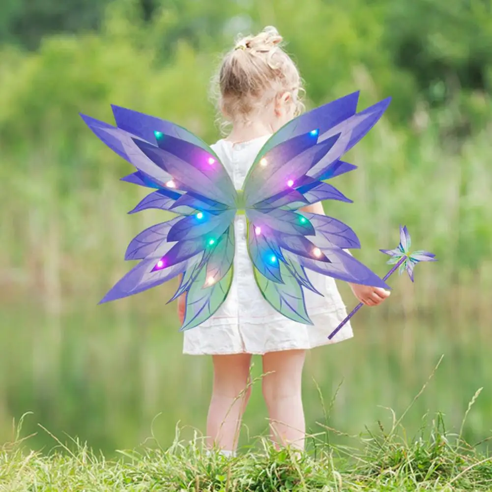 LED Glowing Butterfly Wings Christmas Dress-up Accessories for Kids Glowing Butterfly Wings Fairy Costume Set for Girls Cosplay