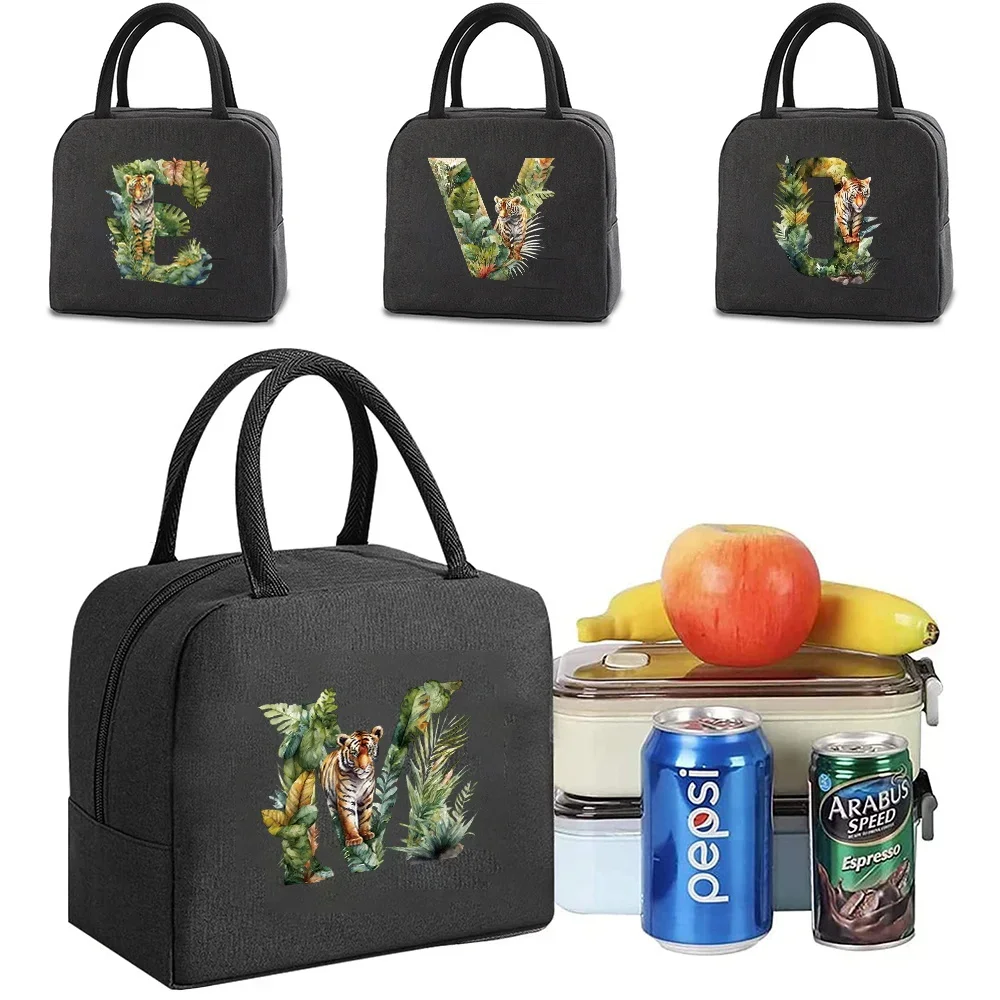 

Travel Insulated Box Lunch Box Picnic Portable Lunch Bag Cooler Tote Hangbag Jungle Tiger Letter Pattern Thermal Food Container