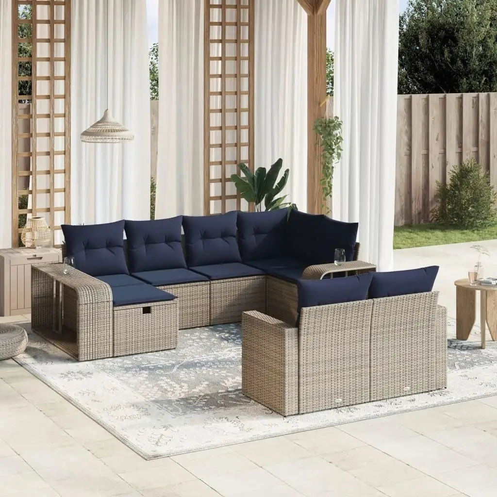 

10 Piece Outdoor Patio Sofa Set Gray Poly Rattan Cushioned Furniture for Garden Balcony Terrace