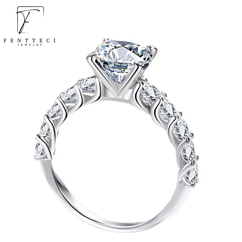 

FENTTECI Luxury 2 Carat Moissanite Ring with Certificate 925 Sterling Silver Platinum Plated For Women Wedding Ring Fine Jewelry