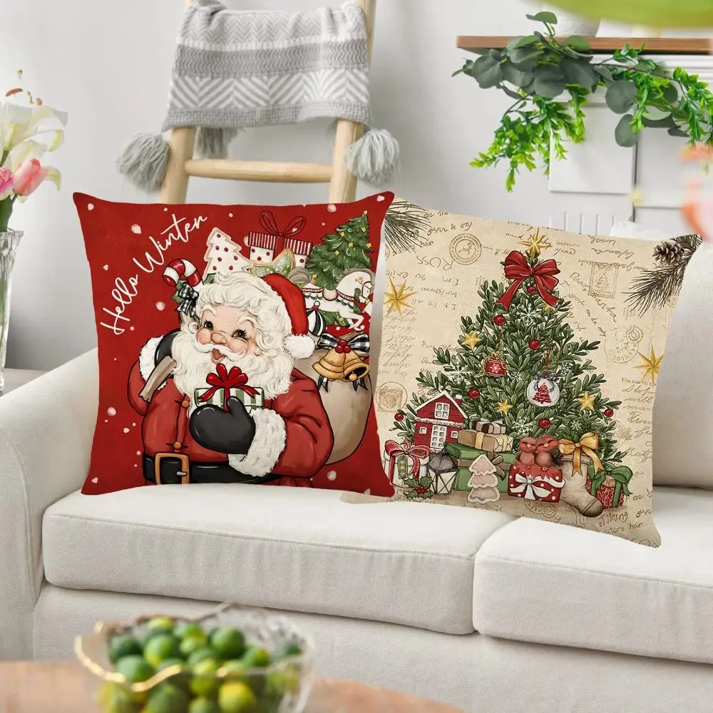 2Pcs 45x45cm Christmas Cushion Cover Luxury Cartoon Dacron Throw Pillow Case Comfortable Rectangular Santa Claus Sofa Pillowcase