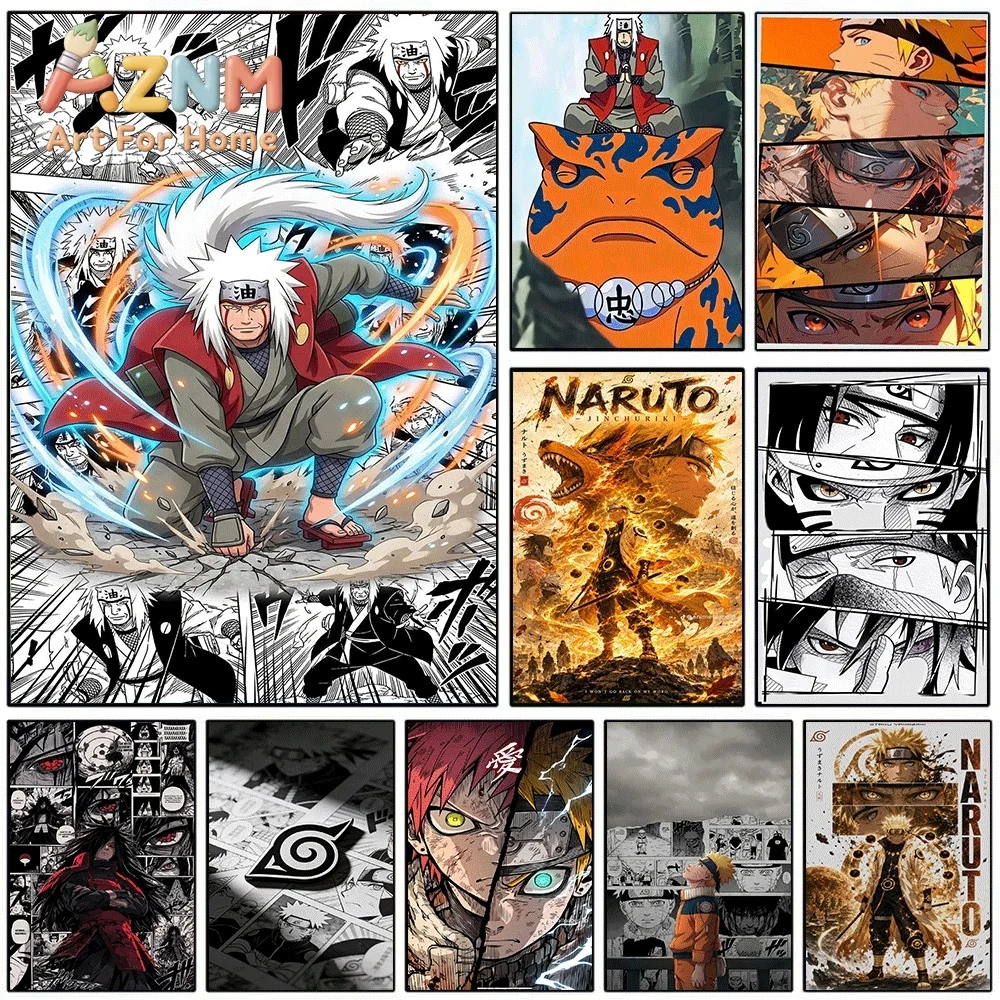 Lienzo Decorativo de Anime Naruto, Impresión de Personajes de Manga Jiraiya, Naruto, Gaara, Madara, Pintura en Lienzo Sin Marco para Dormitorio, Sala de Estar