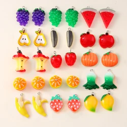 Leslie 10pcs Cute Resin Fruits Pumpkin Apple Mango Grape Orange Watermelon Charms for Earrings Jewelry Making Handmade Crafts