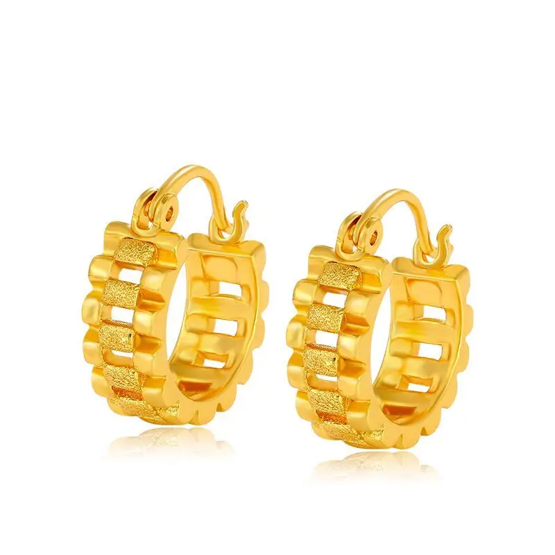 Wholesale --- 24 K Pure Gold Plated Tank Hoop Earrings for Women Fashion Jewelry