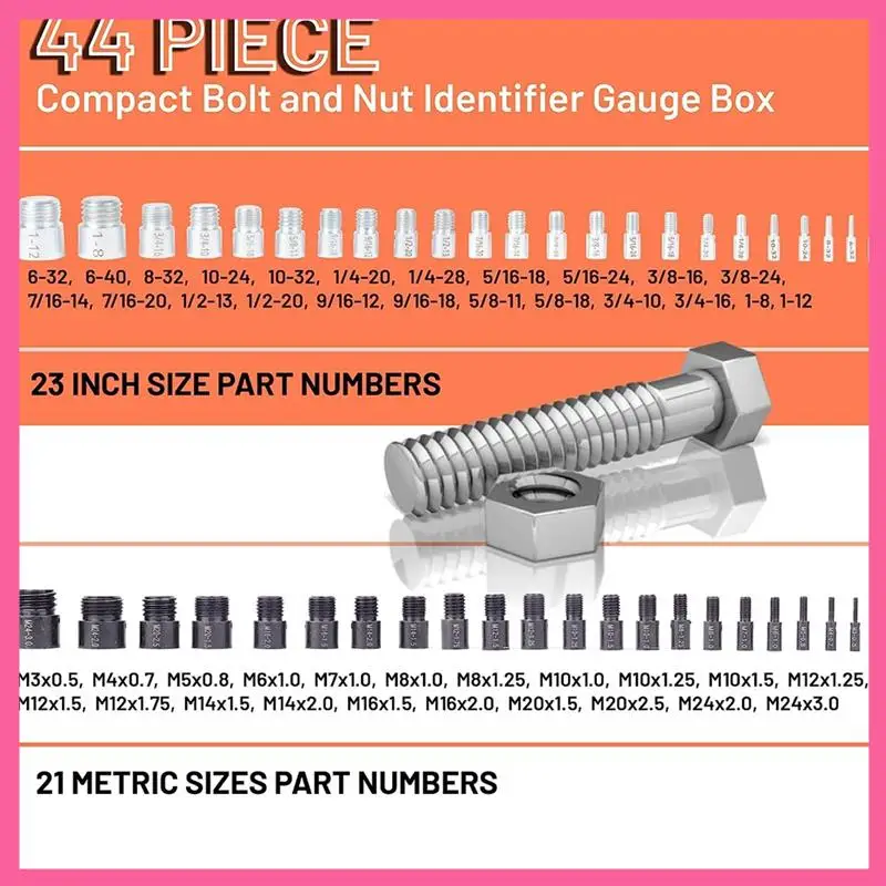 ABNM Nut And Bolt Thread Check Thread Check Standard And Metric - Easy To Use - 44Pcs Male/Female Gauges