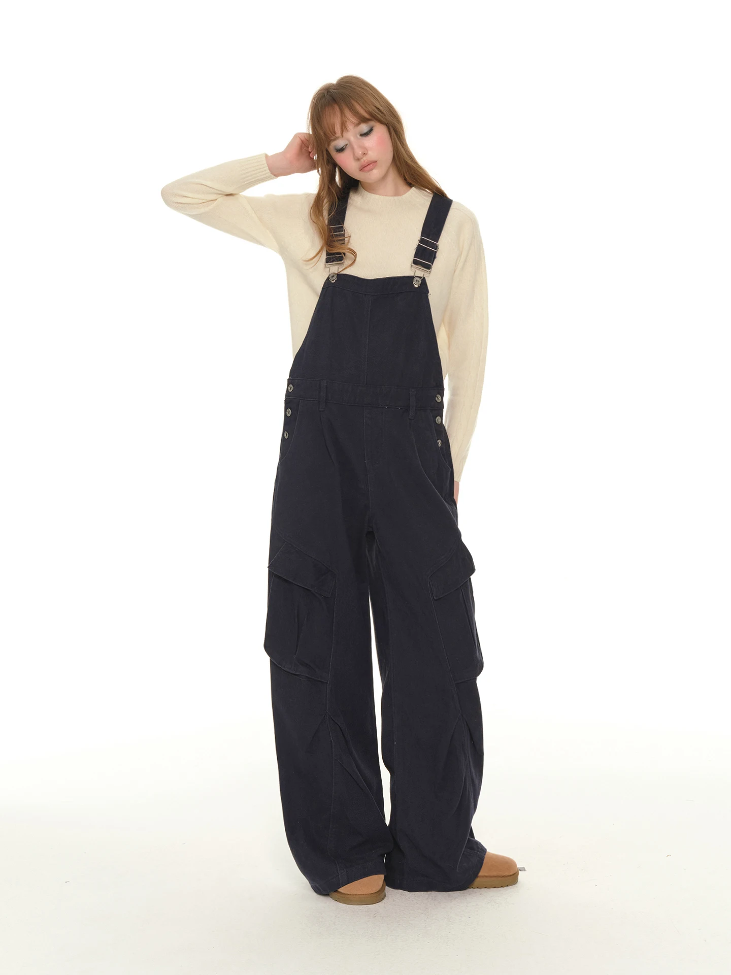 

UNRETRO Street Sle Denim Overalls Women's Loose Fit Faionable Vintage Workwear Long Pants Cotton l Waist