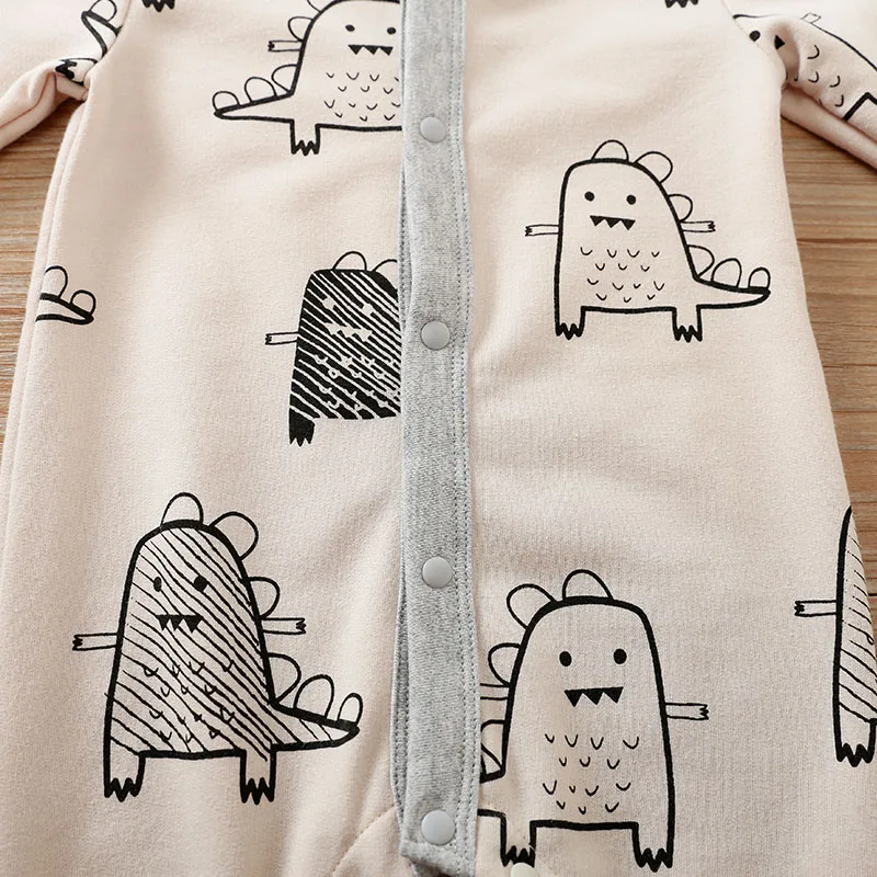 Newborn Clothing Solid Color Fashionable Children\'s Jumpsuit Long Sleeved Cute Cartoon Dinosaur Girl Boys Autumn/Winter Jumpsuit