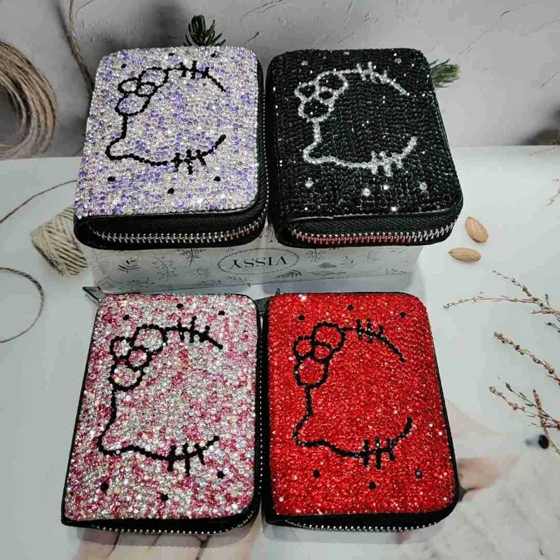 

Hello Kitty BOX Fashion Cartoon Diamond Set Women Card Clip Bag Multi Functional Zipper Card Bag Wholesale Women Accessories