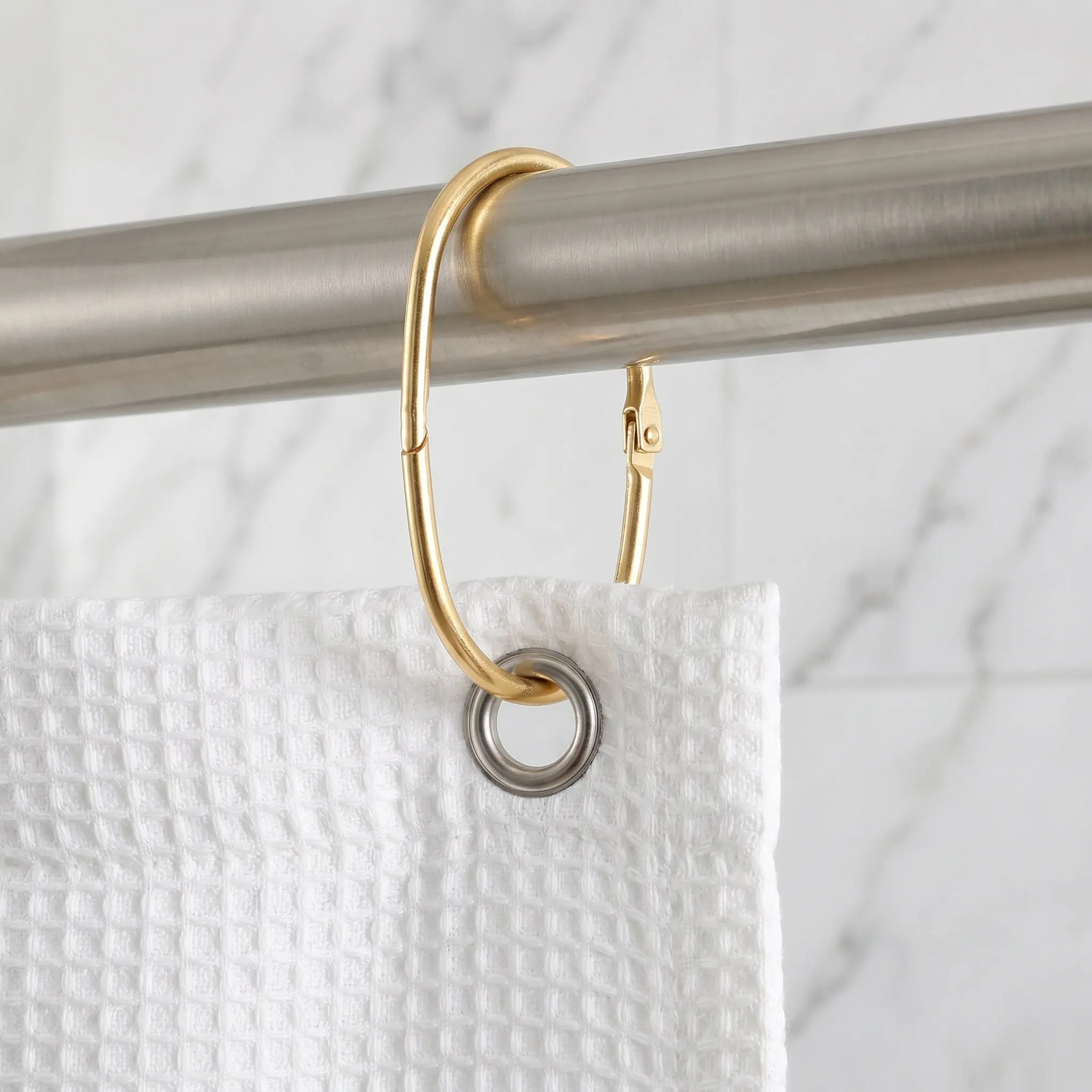 24Pcs Shower Curtain Rings Oval Snap Metal Rings Quick Installation Smooth Glide for Bathroom Curtain Rods Gold Hooks for Shower