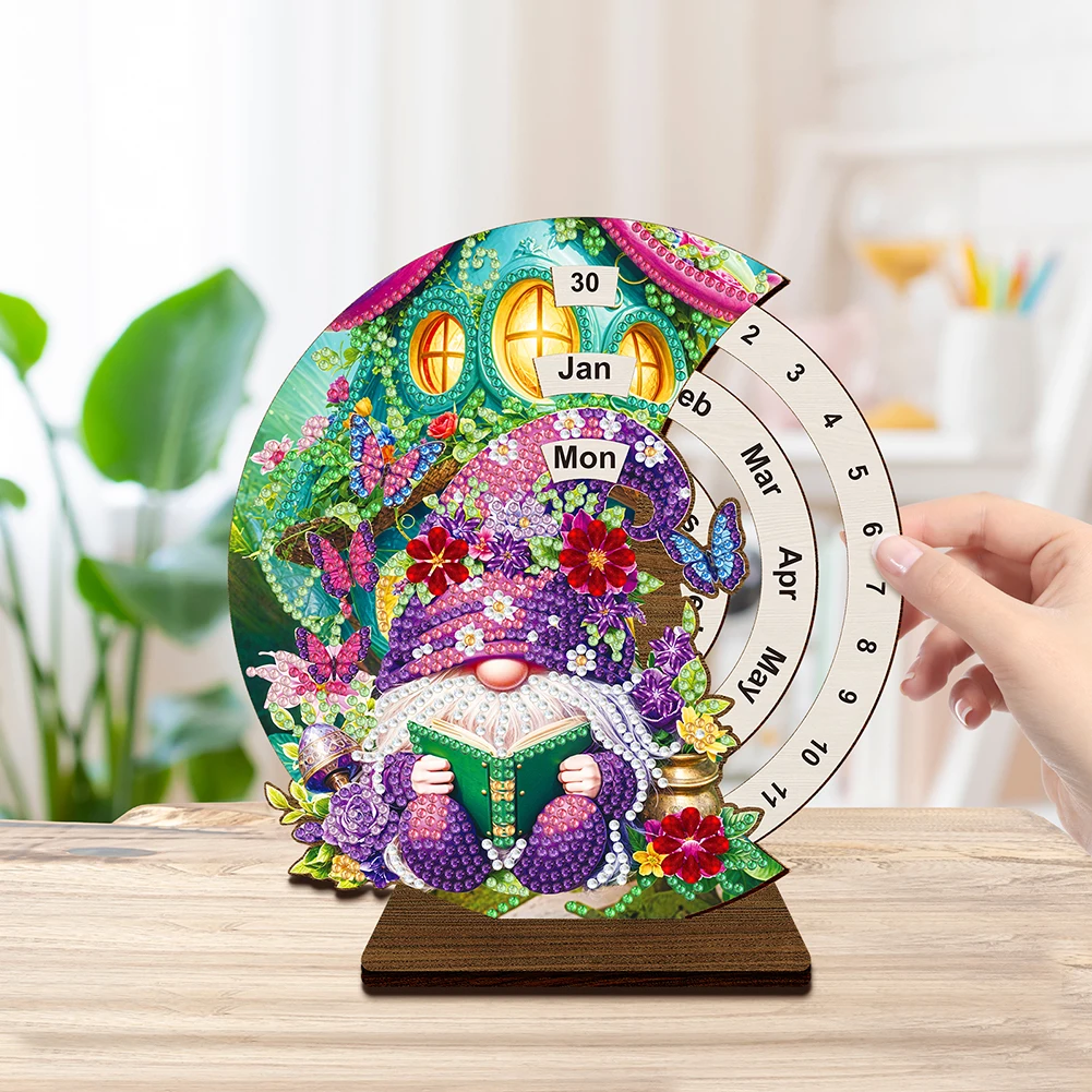 

Special Shape Flowers Butterfly Standing Calendar Ornaments Wooden Perpetual Desk Calendar Manual Rhinestones Wheeled Calendar