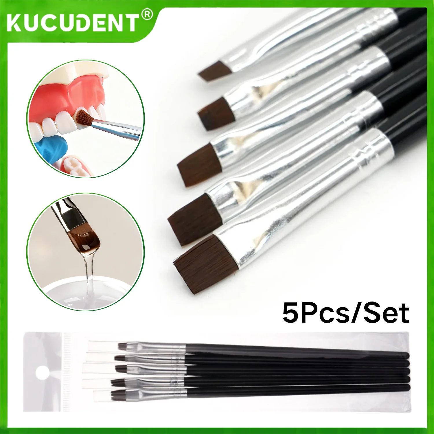 

5 шт., набор стоматологических фарфоровых кистей, ручка с плоским кончиком для реставрации фарфорового шпона, коронки, клейкие кисти из композитной смолы