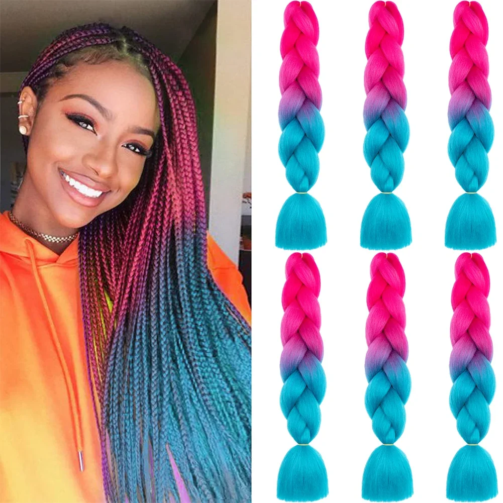 

6PS цветные плетеные волосы Радужные наращивание волос предварительно растянутые плетение волос Jumbo Box косички высокотемпературные синтетические волосы