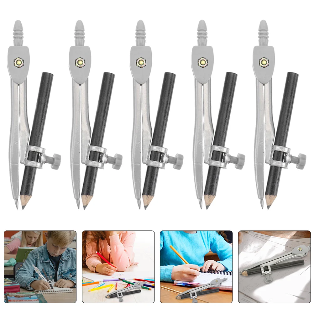 5 Pcs Drawing Compasses Student Drafting Tools Kit Woodworking Pencil The Circle