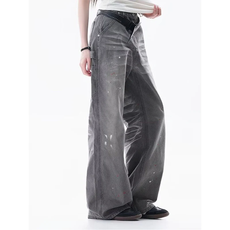 Cleanfit Straight Leg Jeans Women's Loose Wide Leg High Street Pattern Casual Cotton Trousers  Youth Faion