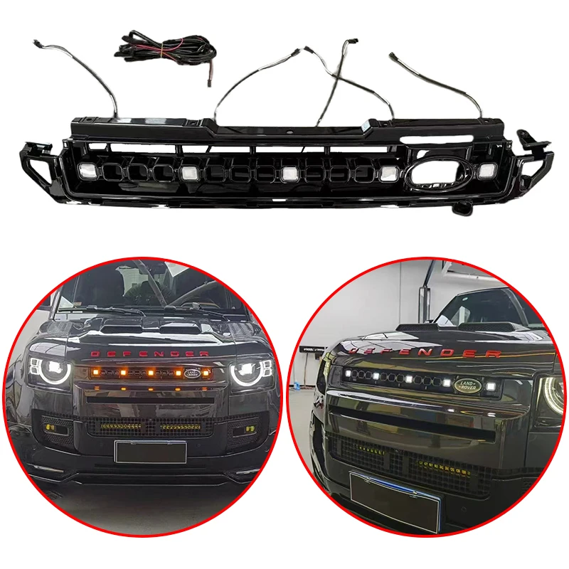 

For Land Rover Defender 110 & 90 2020 To 2024 High Quality ABS Car Front Racing Grills Body Kit With LED Light