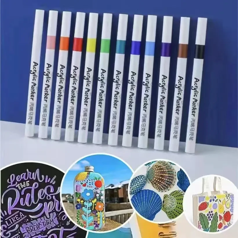 12/24/36/48/60Color Acrylic Paint Art Marker Pen DIY Painting Drawing For Card Ceramic Stone Mug Glass Fabric Clothes Shoes Wood