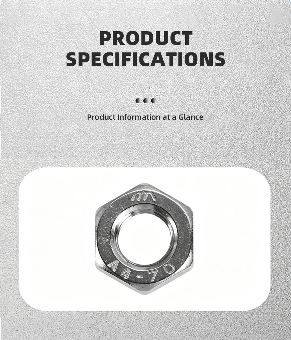 DIN439 GB6172 Dünne Sechskant-Spannmutter 316 Edelstahl Flache Sechskantmuttern M3 M4 M5 M6 M8 M10 M12 M16 M18 M20 – Detail 3