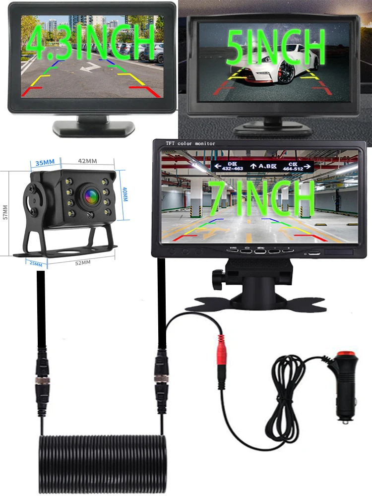 Caméra de recul 2 en 1 LCD CCD pour stationnement de voiture, avec écran de moniteur de 4.3/5/7 pouces, pour camion, Bus, sécurité, Vision nocturne
