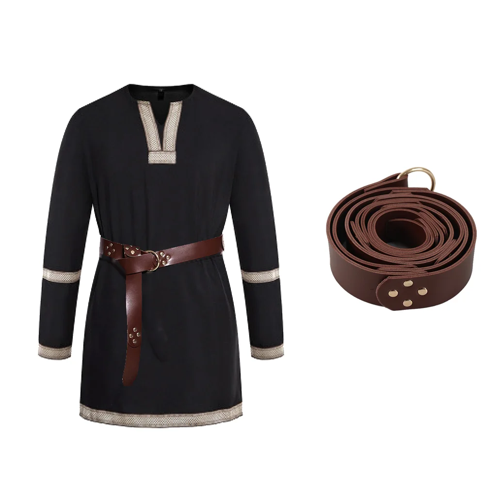 Costume de cosplay médiéval Vibasin 7.5 ate pour hommes, chemise d'Halloween, robe à manches longues, tunique celtique, haut de chevalier Kokor, chemisier saxon