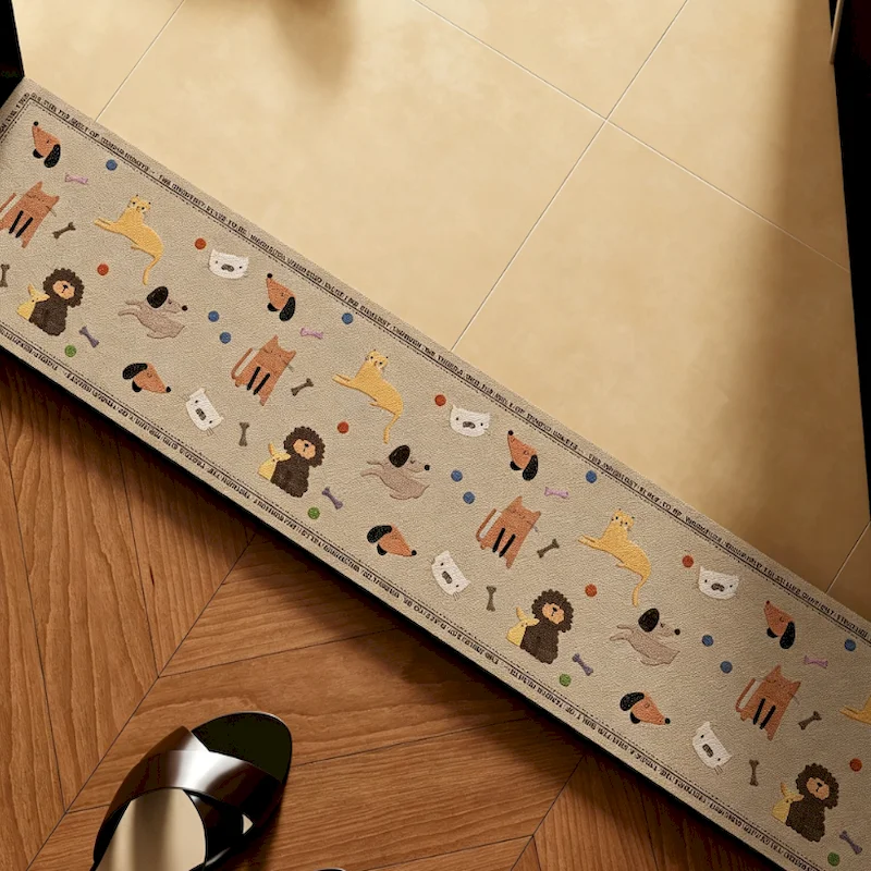 VIKAMA Cute Cartoon Animal Printed Threshold Pad Anti Slip Water Absorbing Carpet Entrance Living Room Home Decoration