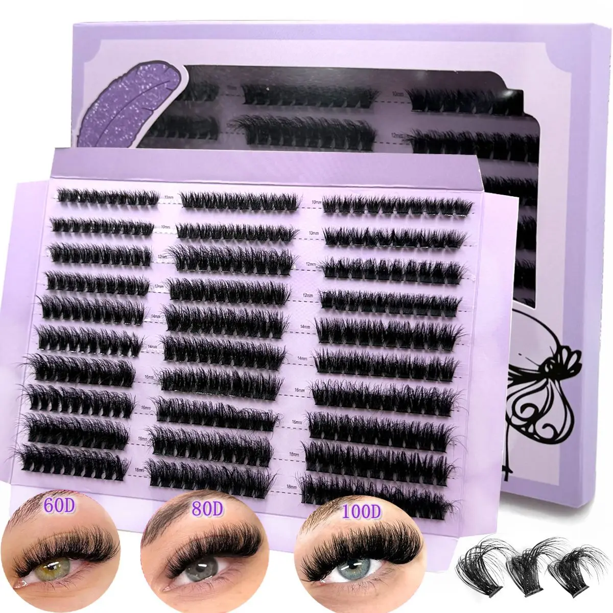 290/300 stücke Flauschige Cluster Wimpern 60D + 80D + 100D Dicke Wimpern Cluster D/DD Einzelne Wimpern DIY Natürliche Wimpern Extensions Wimpern