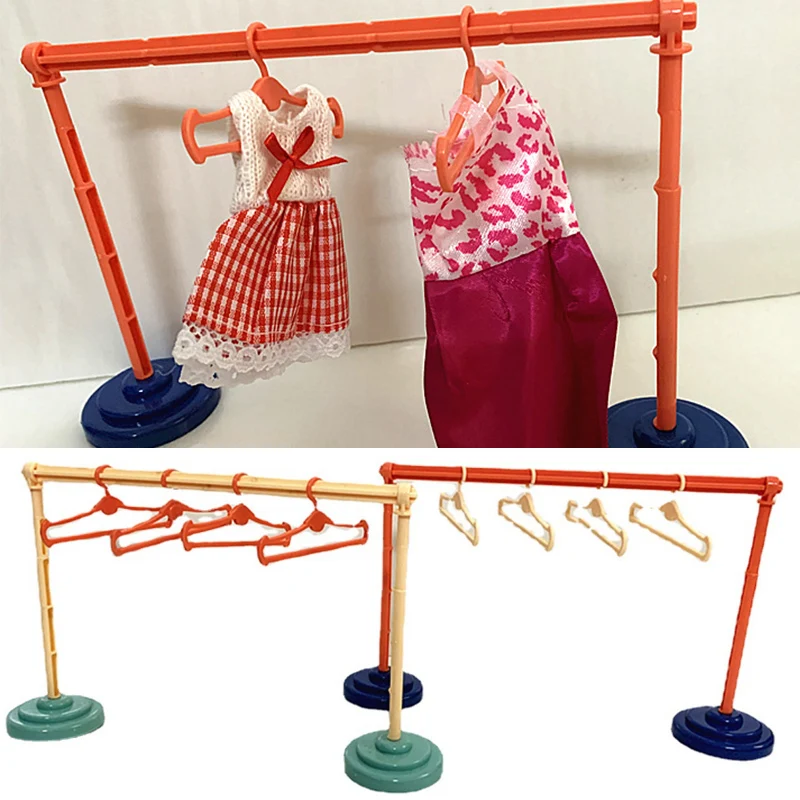 

1Set Dress Clothes Racks Wardrobe Drying Laundry Bedroom Accessories Hangers Organizer for Barbie Doll Dollhouse Play House Toys