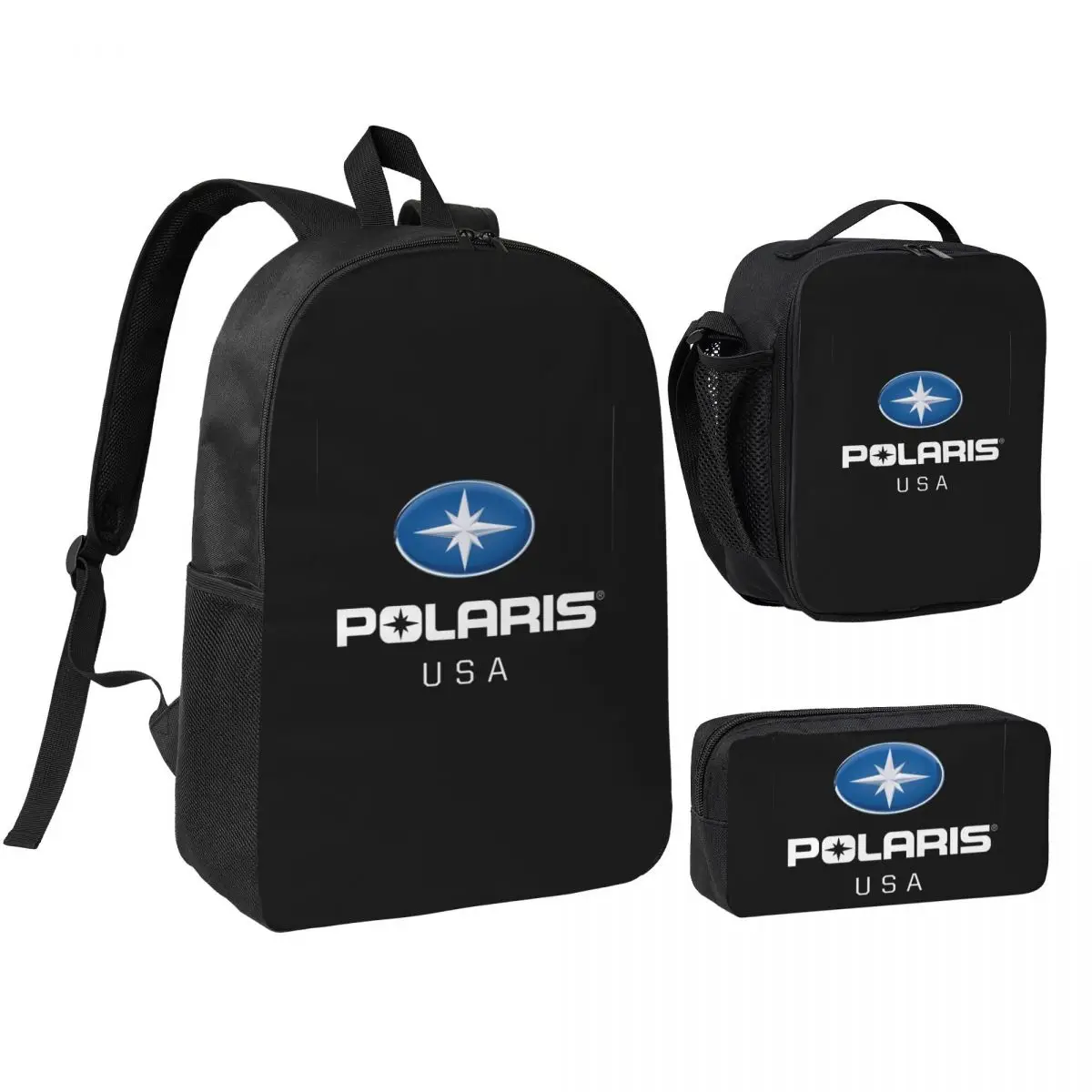 

Polaris Logo Backpack Student Boys Girls BookBag School Bag Computer Shoulder Bags 3ps Insulated Lunch Bag Pencil Case